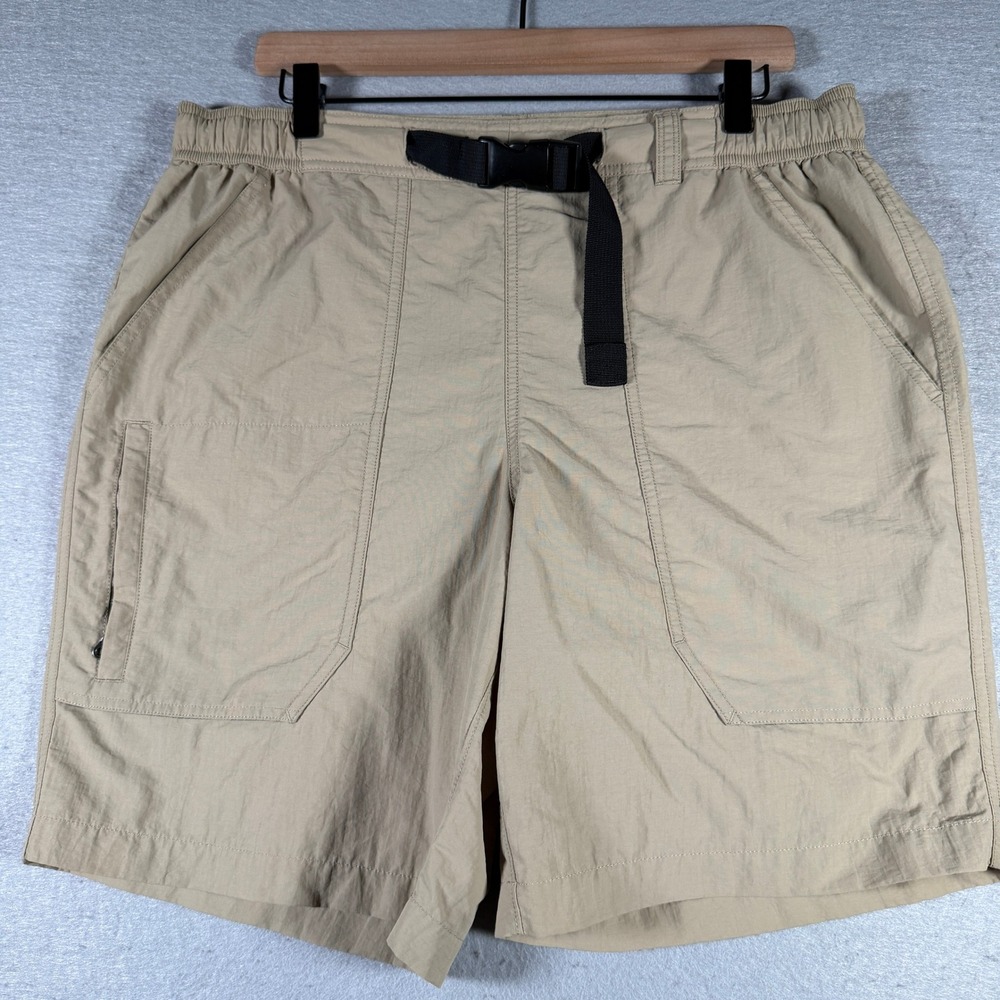 Eddie Bauer Mens Tan Nylon Hiking Cargo Shorts Belted Mesh Lined Size L 34x8